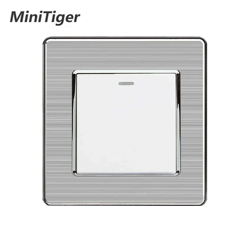 Minitiger-Interruptor de luz de 1 entrada y 1 vía, Interruptor de pared de encendido/apagado, Panel de acero inoxidable, CA 110 ~ 250V