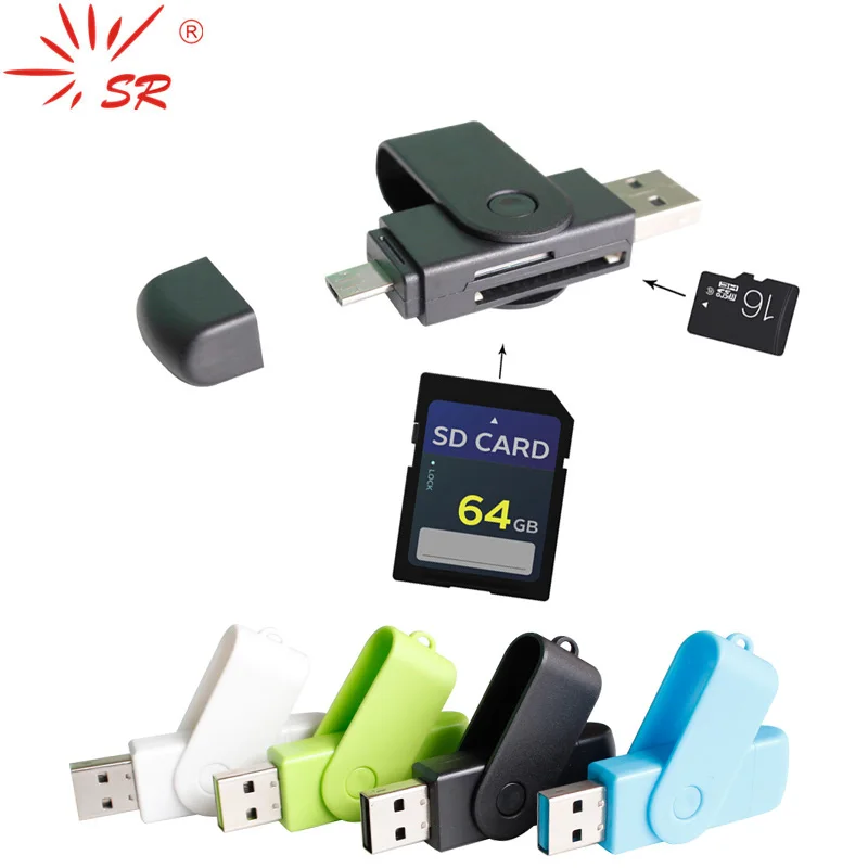 SR New Rotating USB 2.0 4 Colors OTG Card Reader 2 in 1 Android Phone TF Micro SD For Laptop PC
