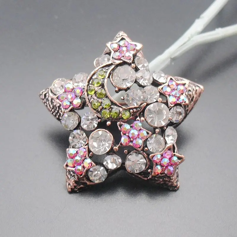 1 Piece Small Rhinestone Crystal Star Alloy Fashion Costume Jewelry Red Bronze Plated Brooch Pin for Women Gift Item No.: BH7032