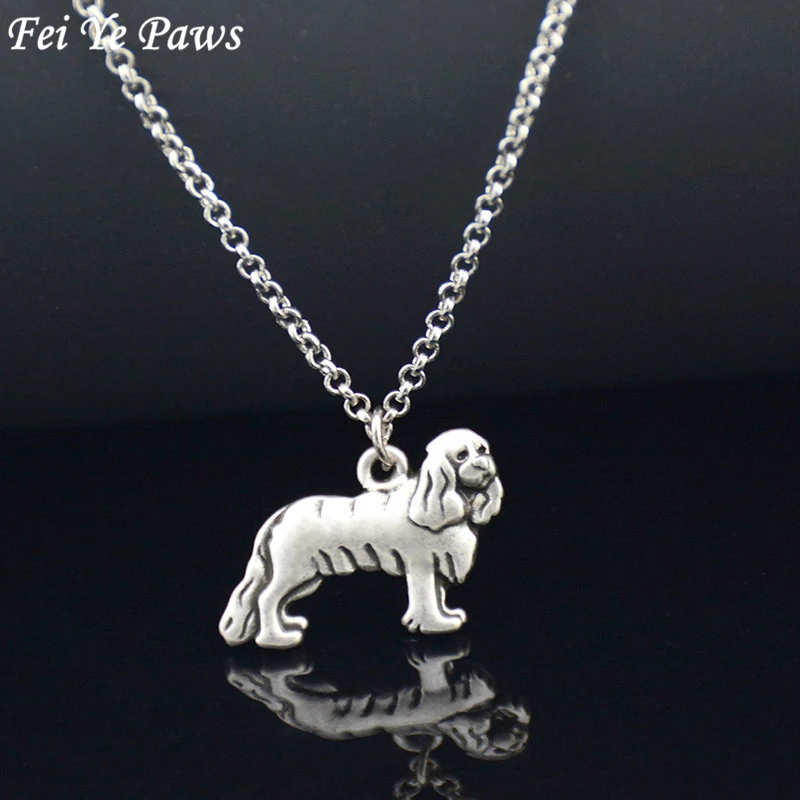 Boho Vintage Silver Color English Springer Spaniel&Cocker Spaniel Dog Pet Pendant Stainless Steel Chain Necklaces Jewellery