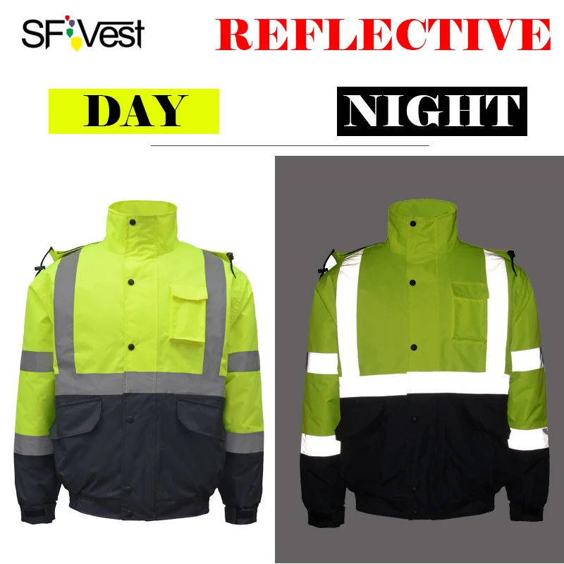 High Visibility Winter Waterproof Safety Bomber Jacket  Reflective Safety Parka Workwear