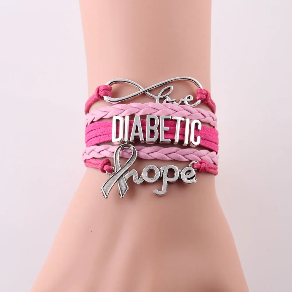 Infinity Hope braccialetto diabetico consapevolezza speranza fascino in pelle bracciali e braccialetti da uomo regalo per uomo donna gioielli