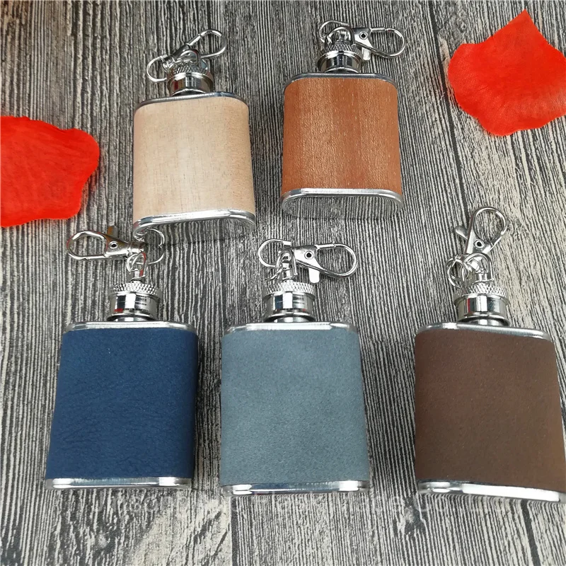 1oz stainless steel flask with PU and Wood warpped ,10 pcs/lot  logo can be engraved free