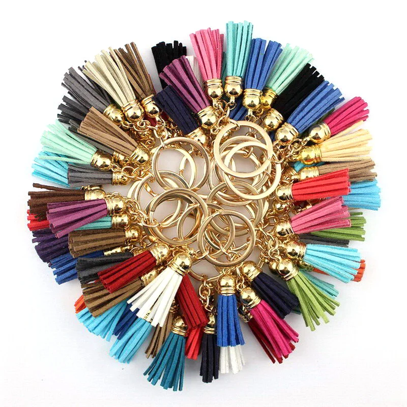 ZWPON Boho Style Mixcolor Casual Velvet Leather Tassel Women Keychain Bag Pendant Car Key Chain Ring Holder Jewelry Wholesale