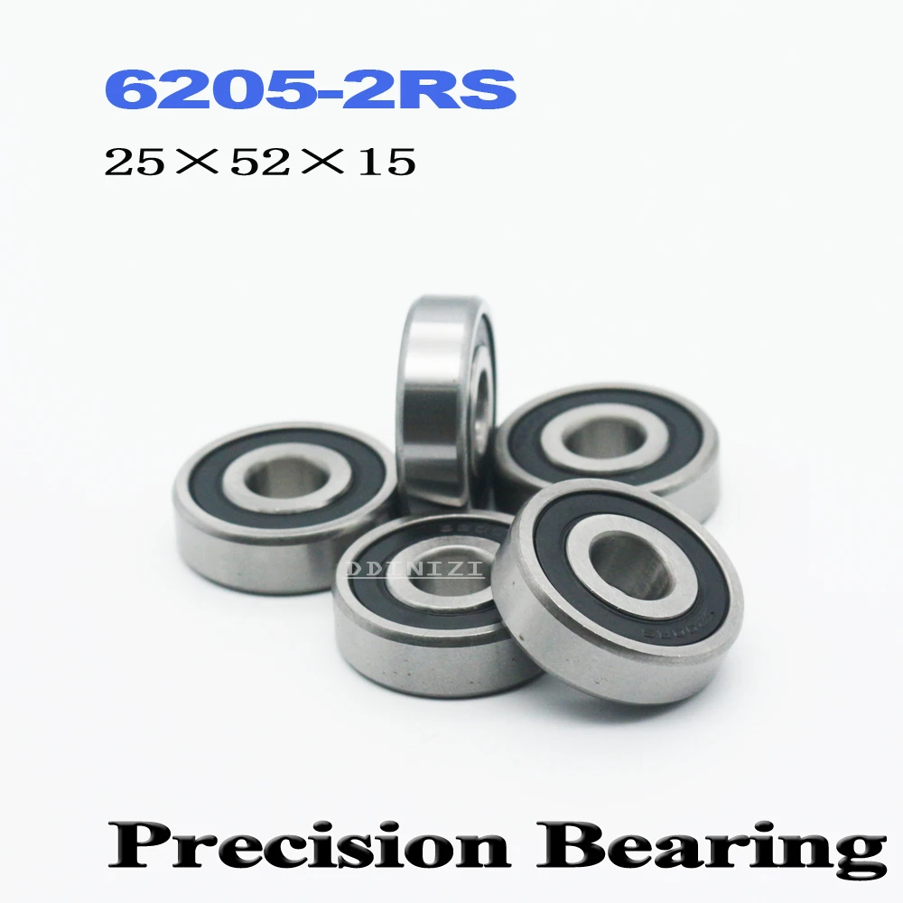 6205RS Bearing ABEC-3 25x52x15 mm Deep Groove 6205-2RS Ball Bearings 6205RZ 180205 RZ RS 6205 2RS EMQ Quality (2 PCS)