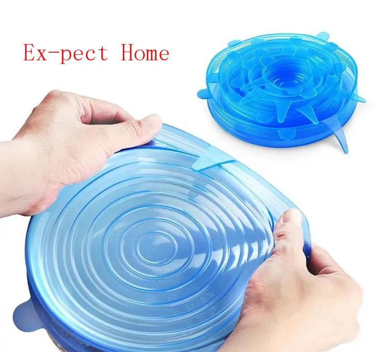 

200set 6Pcs/ Set Reusable Silicone Saran Wrap Cover Lids Food Bowl Pot Stretch Kitchen Vacuum Seal Bowls