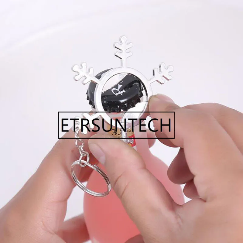 100PCS/LOT Wedding Souvenirs Gifts Snowflake Beer Bottle Opener Keychain Keyring For Winter Christmas Party Favor