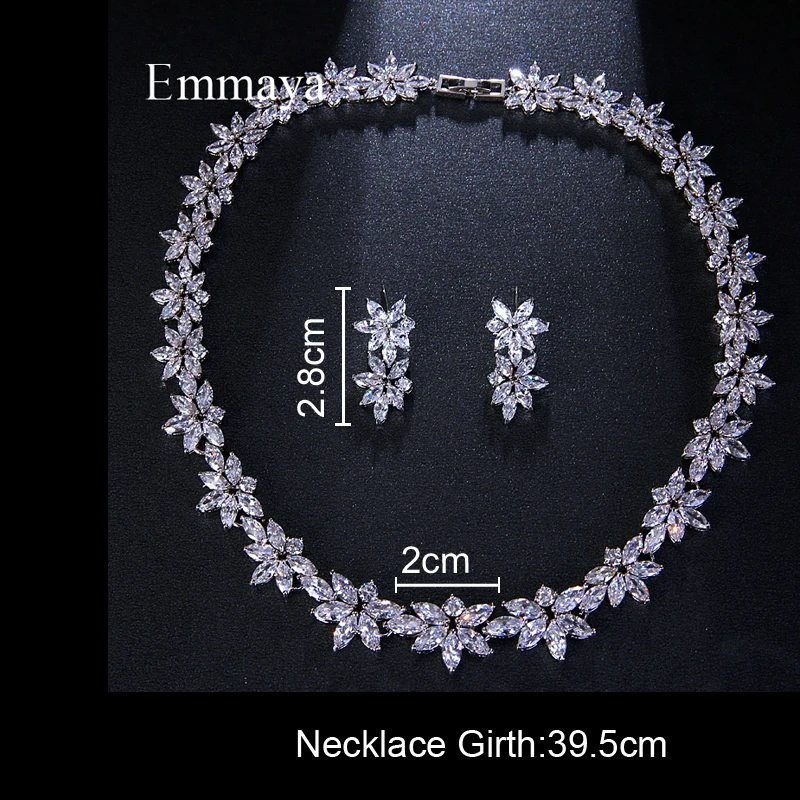 Emmaya Elegant Luxury White AAA Zircon Crystal Flowers Pretty Wedding Necklace Earrings Set For Women Dinner Dress Jewelry Set