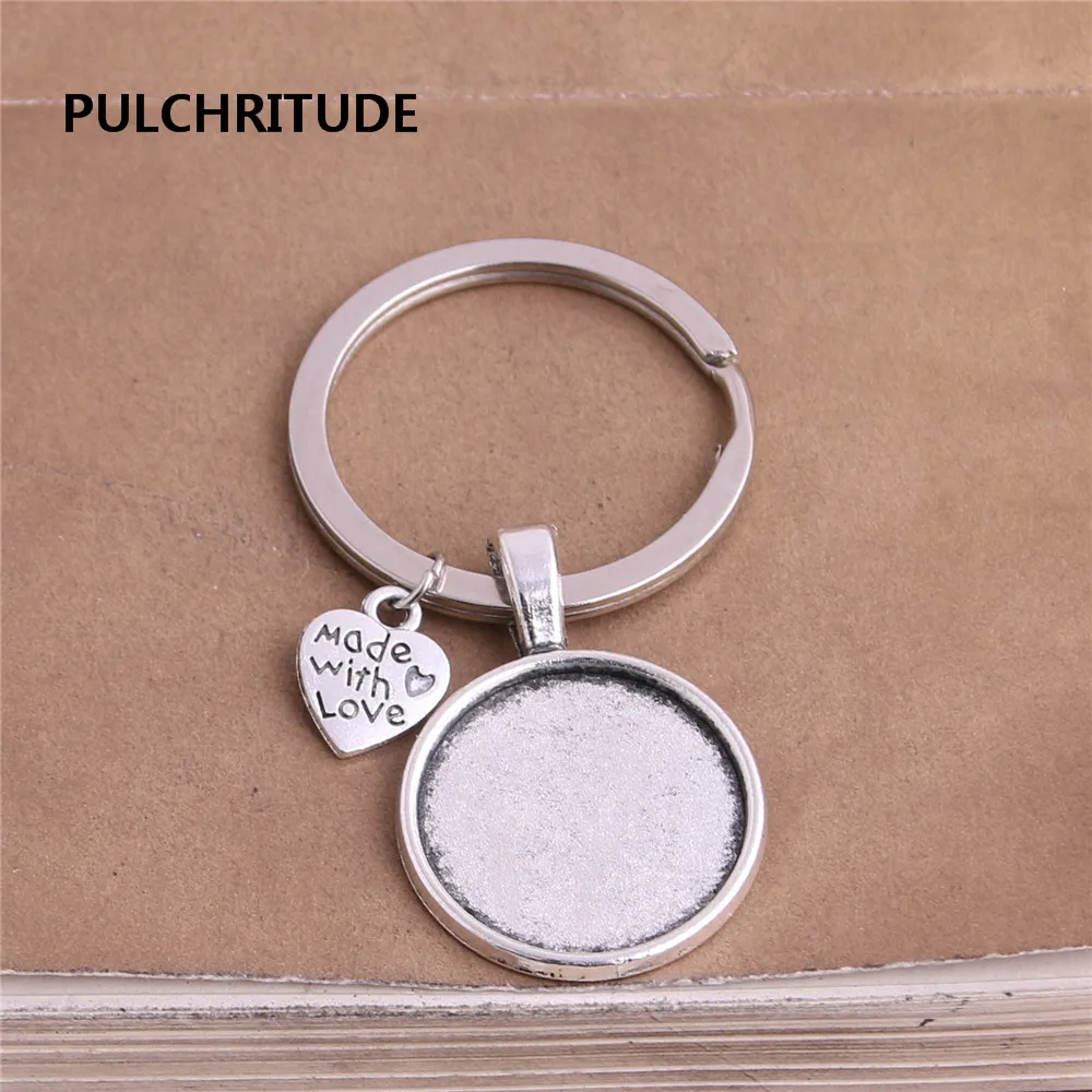 5 pcs/lot Metal Antique Bronze Heart Charm Fit round 20mm Cabochon Set Key Chain Jewelry Making Diy