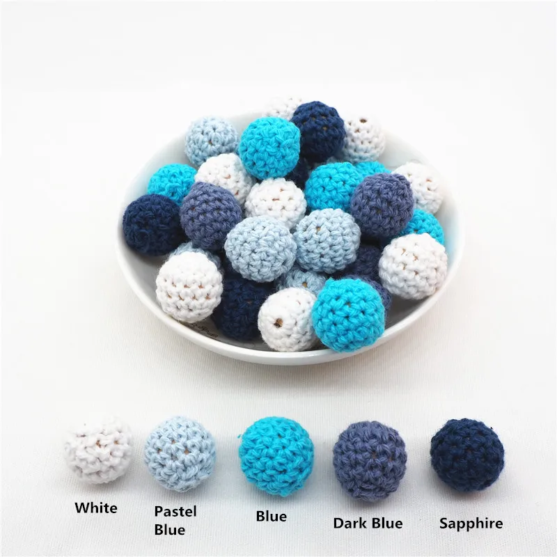 Chengkai 50pcs 16mm 20mm Round Knitting Cotton Crochet Wooden Beads Balls DIY baby teether Sensory Jewelry Toy Parts Boy Series