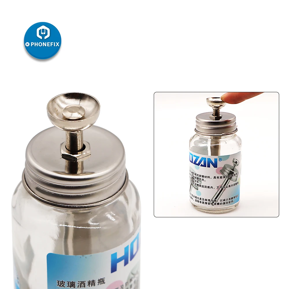 PHONEFIX 100ml Dispenser per pompa per bottiglia di vetro per riparazione di telefoni cellulari per strumento per la rimozione del trucco per la pulizia dello smalto per detergente per Acetone
