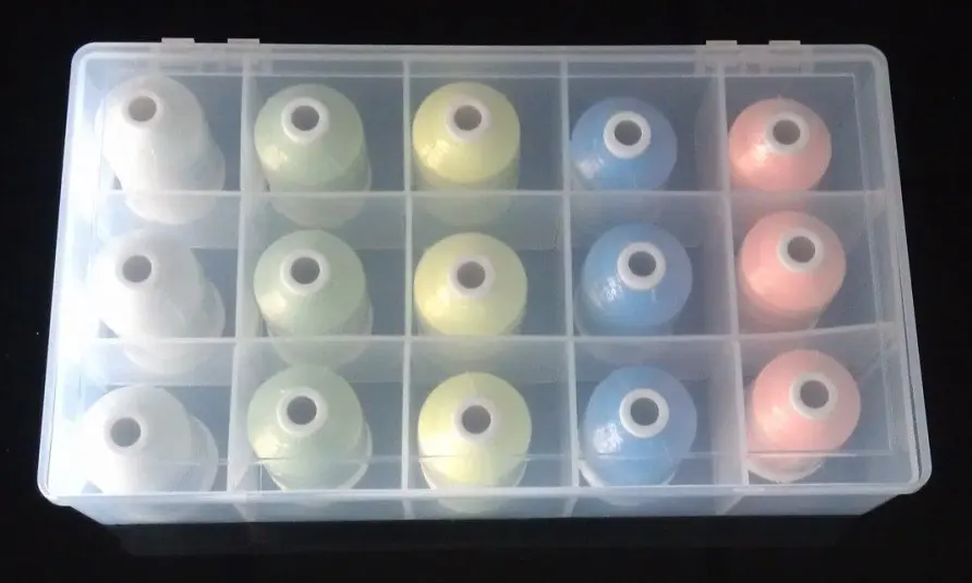 

15 spools 1000m glow in the dark thread+clear plastic box. 3 spools*5 colors+ free shipping