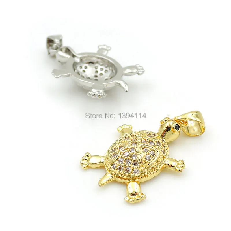 22*16*5mm Micro Pave Clear CZ Tortoise 3 Hearts Relief Charm Fit For Women As Necklace Accessory