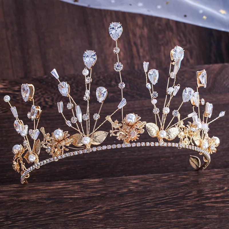 Himstory-diademas de circonita cúbica hechas a mano para mujer, accesorios para el cabello de boda, diadema de cristal de hoja, joyería para el cabello de fiesta