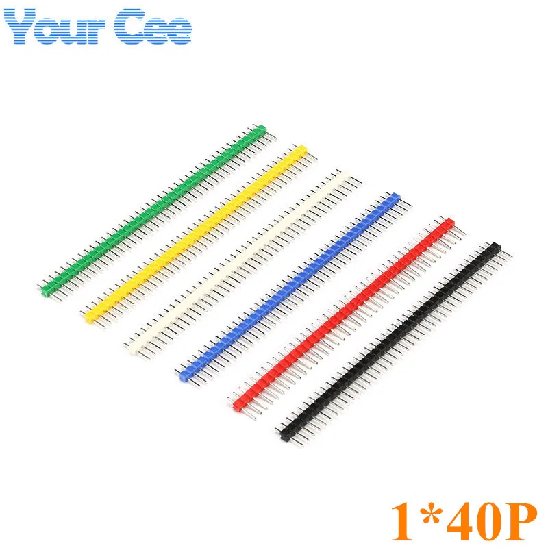 6pcs 40 pin Breakable Pin Header 2.54mm Single Row Male Header Connector Kit PCB Pin Strip White/Black/Red/Blue/Green/Yellow