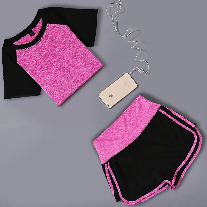 Blesskiss 2 Two Piece Set Women Yoga Sport Suit Running Gym T-Shirt Shorts Pants Fitness Clothing Workout Yoga Set Sportwear