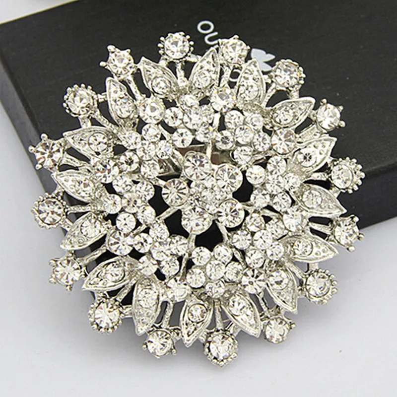 

DHL Free Shipping Sparkly Clear Crystal Huge Flower Women Party Brooch Special Gift Buckle Pin