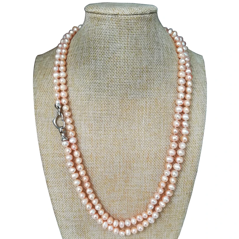 48 inches 7-8mm Long Chain Natural Pink Round Freshwater Pearl Necklace