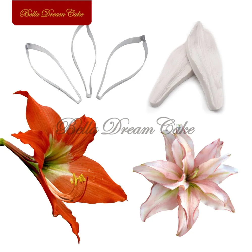 5pcs/set Amaryllis Petal Veiner Silicone Molds Stainless Steel Cutter Mold DIY Fondant Cake Decorating Tool Bakeware