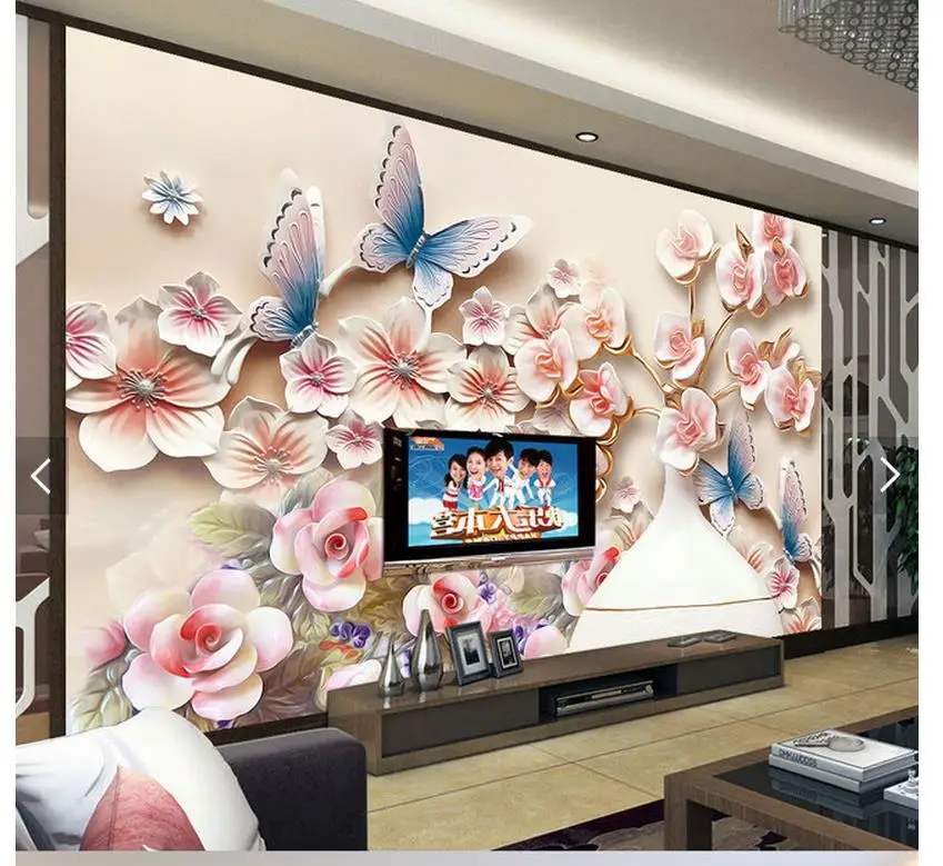 Custom photo wallpaper embossed flowers TV background 3d mural wall paper