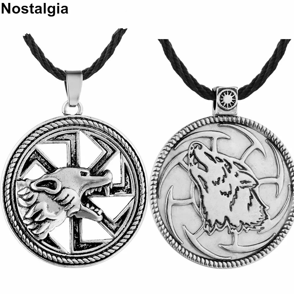 Ancient Slavic Kolovrat Protection Wolf Amulet Pendant Rope Chain Necklace Men Women Accessories