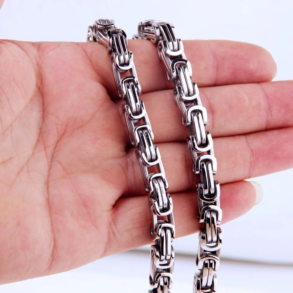 4/5/8mm Width For Choose Silver Color Stainless Steel Byzantine Box Chain Men\'s Boy\'s Necklaces or Bracelet