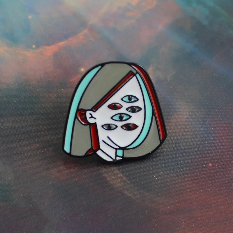 Mystery Girl Six-eyes Brooch Color Perspective Eyes Mysterious Goddess Enamel Pin Denim Backpack Hat Badge Fashion Jewelry Gifts