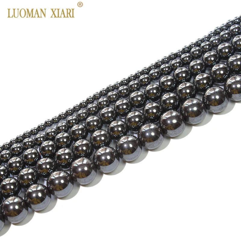 Wholesale Natural Round Stone Beads Black Hematite Iron Selectable 4/6/8/12MM For Jewelry Making DIY Bracelet Necklace 15\'\'