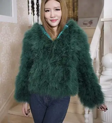 LET-SETTING new winter stitching fur jacket feathers turkey feather fur coat casual hooded long-sleeved jacket