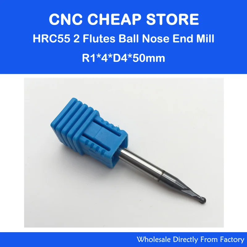 2F R1.0*4*4*50 HRC55 Two Flute Spiral Bit Steel Milling Tools Carbide Ball Nose End Mill the lathe tool,boring bar,cnc,machine