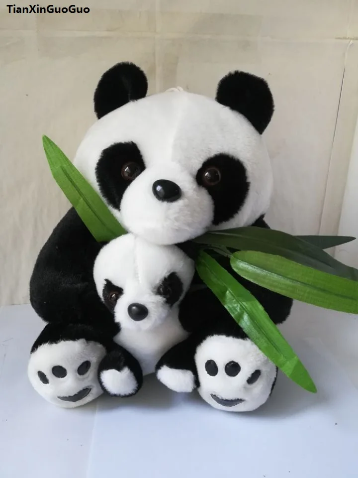 23cm sitting panda soft doll hug bamboo&little panda plush toy throw pillow birthday gift w1711