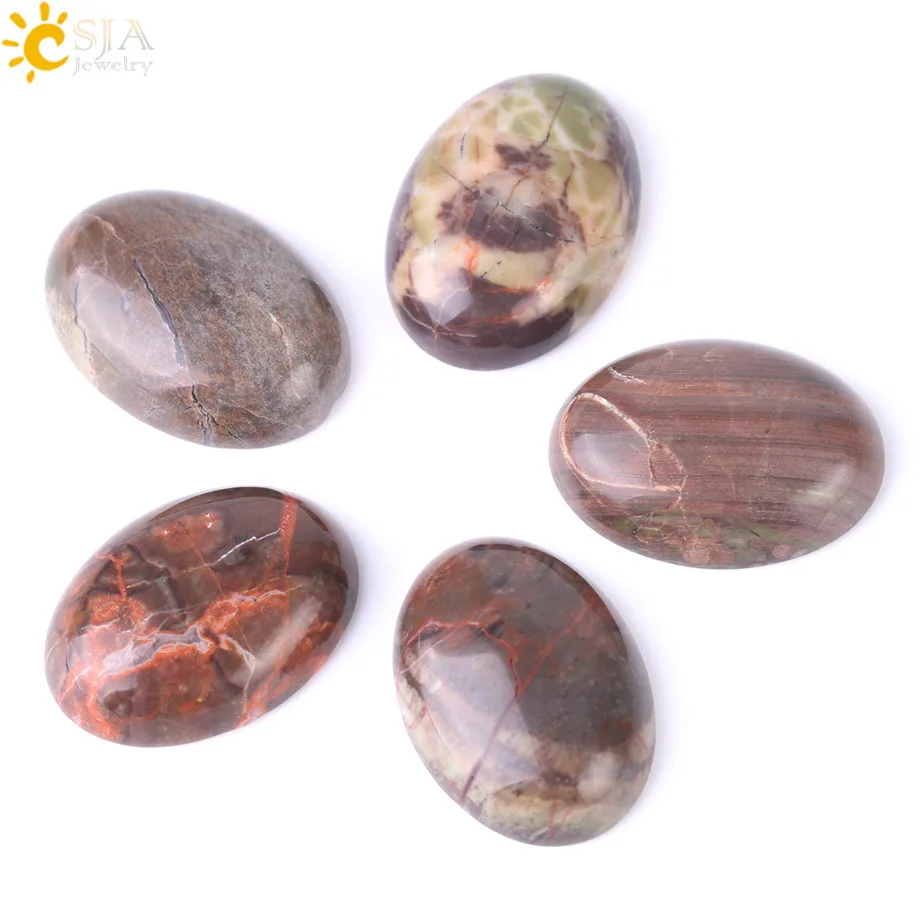 CSJA Natural Colorful Agates Loose Beads Cabochon Oval CAB Stone Handmade Jewelry Accessories Fit Ring Bracelet No Hole 1Pc F515