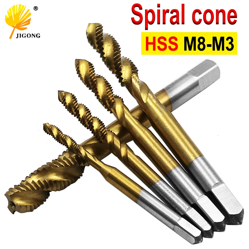 Titanium Coated Thread Tap Drill Metric Hss Spiral Fluted Machine Screw Tap M3 M4 M5 M6 M8 Spiral Pointed Taps