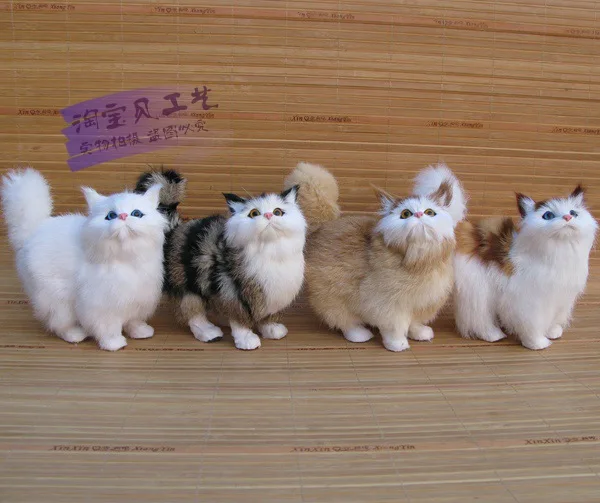 

4 pieces a lot creative simulation standing cat model toys resin&fur cute cat dolls gift about 17x8x7cm 1123
