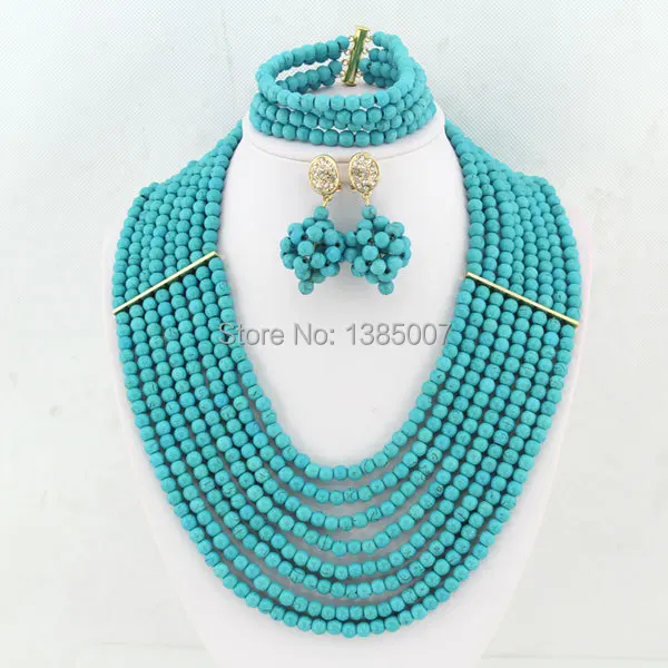 

Nigerian Beads Necklace Jewelry Set 8 Rows Necklace Wedding Gift Bridesmaid Necklace