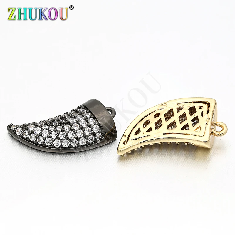 9*16mm Supplies for Inlaid Brass Cubic Zirconia Ox Horn Charms Pendants DIY Jewelry Findings, Hole: 1mm,  Model: VD55