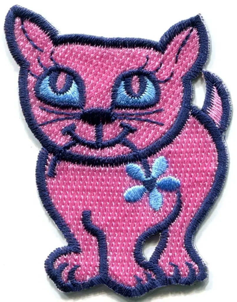 

Pink cat Flower in the mouth retro applique iron on patch new