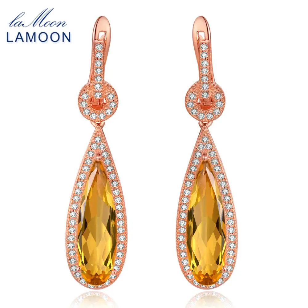 

LAMOON Drop Earrings For Women Luxury Gemstone Crystal Natural Citrine 925 Sterling Silver S925 Fine Jewelry LMEI024