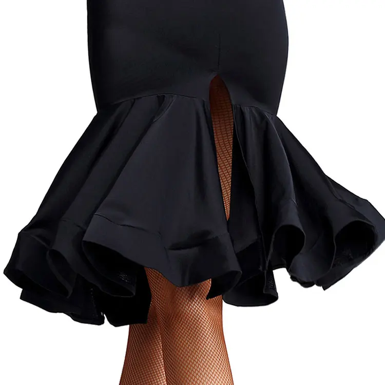 Falda de baile latino para mujer, Ropa de baile para práctica de baile, negra, Cha, Rumba, Samba, Tango, Performamnce