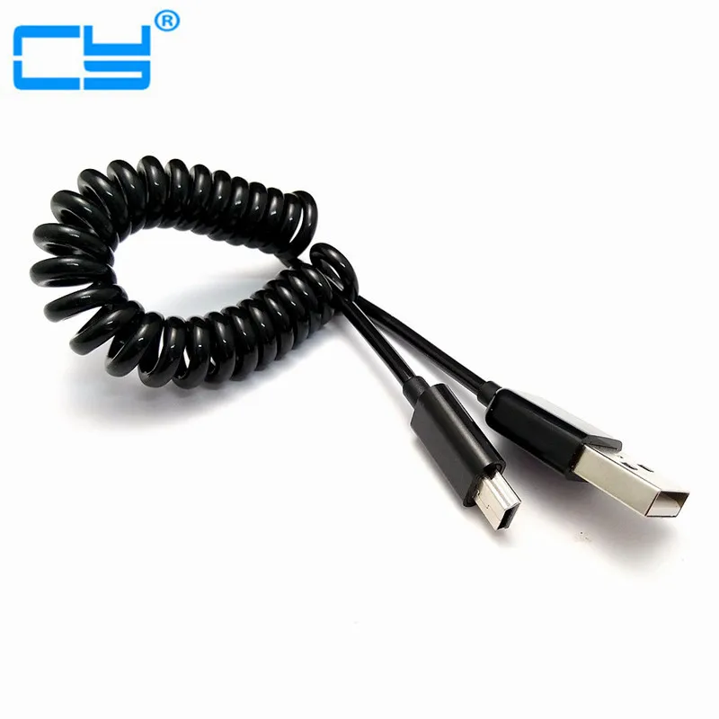 10ft elbow Spring Coiled USB 2.0 Male to MINI USB 5PIN Data Sync Charger for MP3 MP4 Car Mobile phone and camera