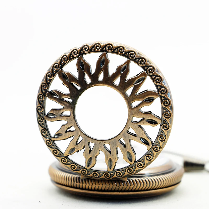 SHUHANG Red Sun Hollow Design Mechanical Pocket Watch Vintage Fob Chain Necklace Bracelet Pendant Clock Men's Best Gift