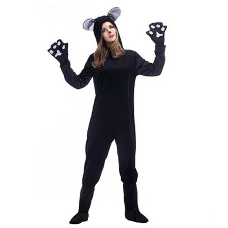 Unisex Adult Halloween Black Cat Costume Bear Cosplay Animal Winter Jumpsuit Pajamas Christmas Masquerade Party Dress