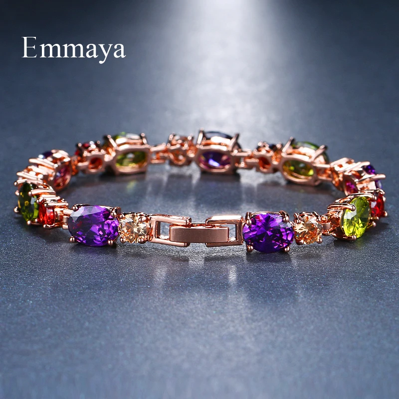 Emmaya Luxury Women Multicolor Cubic Zircon Bracelet Bangles Classical Bracelet Rose Gold color Wholesale Jewelry Party