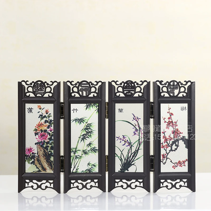 

Chinese Wind Four Flower Glass Screen Miniature, Vintage Home Decor, Home Decoration Accessories, Figurines