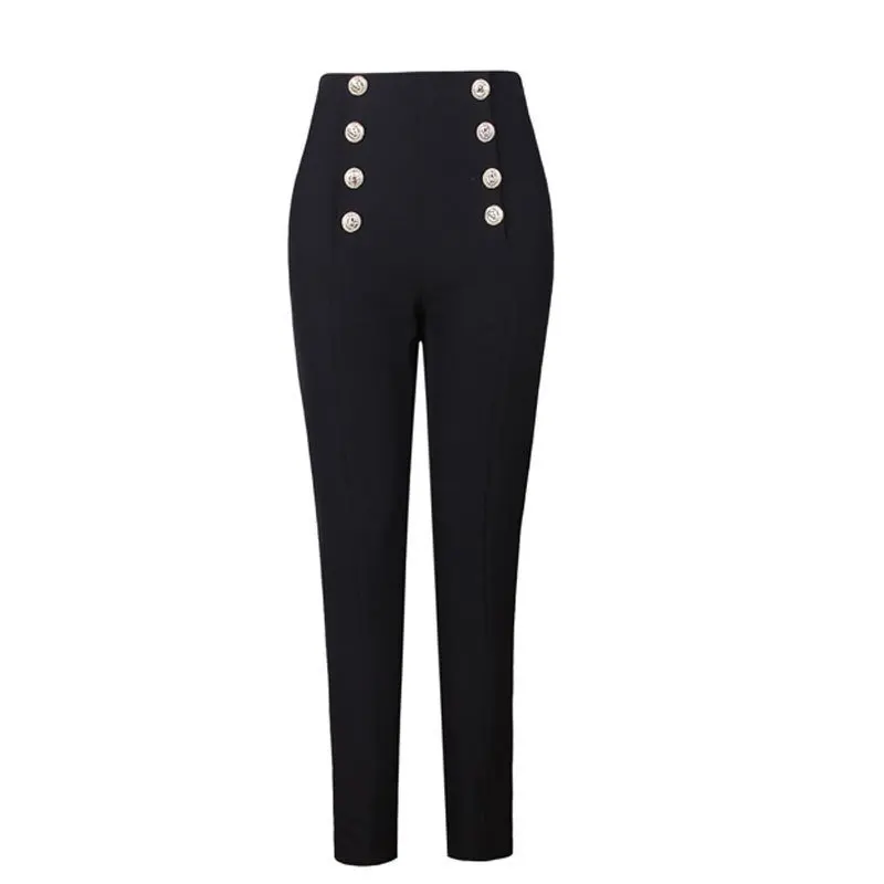 2023 Hot Selling Popular Style Elegant Women Solid Color Black & White Buttons Slim Penci Pants All-match Ankle-Length Capris