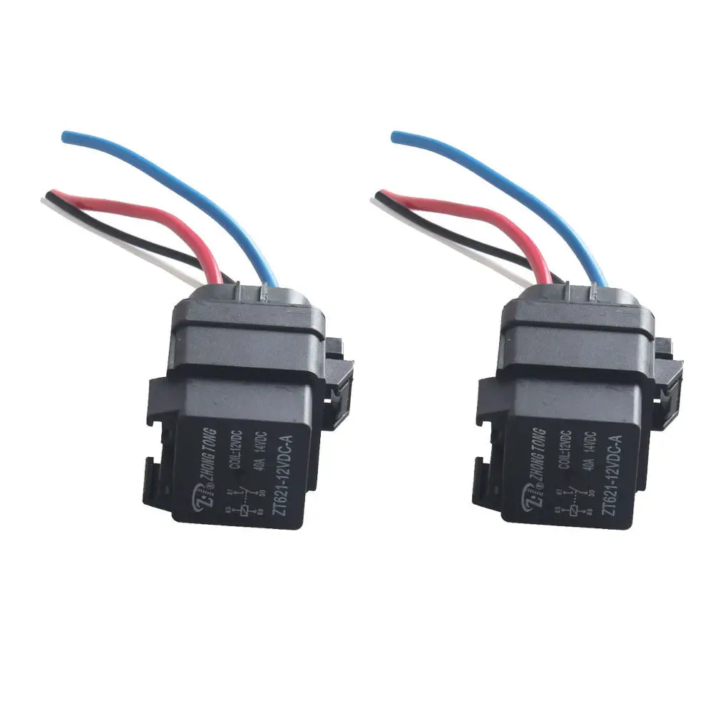 EE ondersteuning 2 Stks Zwarte Auto Truck DC 12 V 40A SPST Relais Socket Plug 4Pin 4 Draad Waterdichte XY01