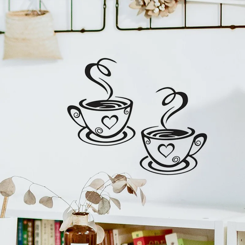 Cartoon Coffee Cup Pattern Wall Sticker For Kitchen Dining Room Rest Room Decoration Vinyl Wall Mural Art Diy Home Decals