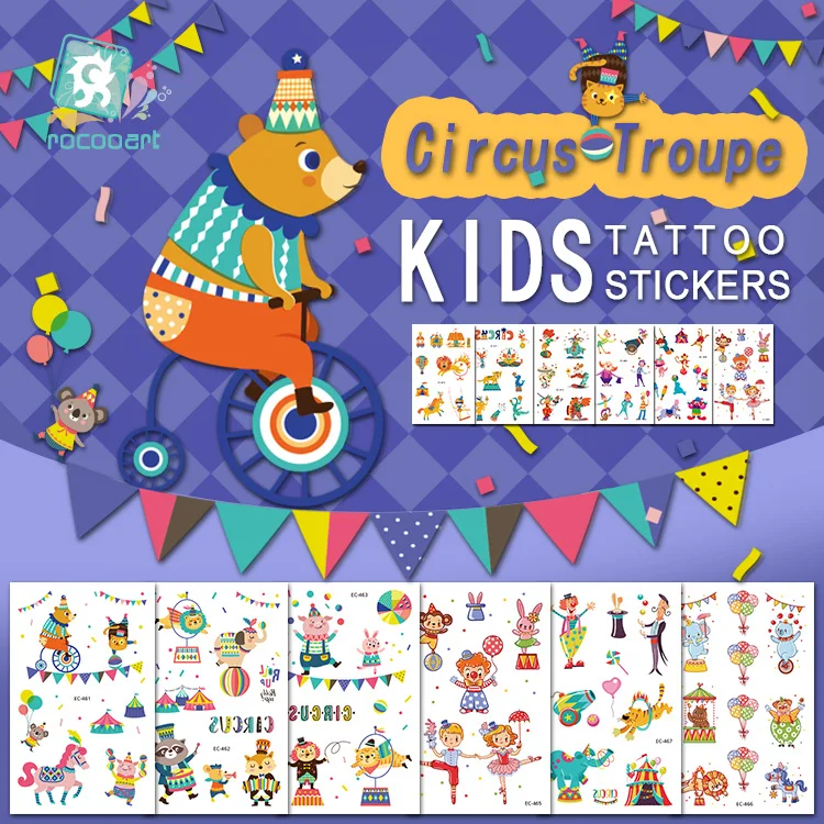 Rocooart  Cartoon Kid's Tattoo Waterproof Temporary  Circus Clown Tatoo , Carnival Party Favors Design Tatoo Sticker.