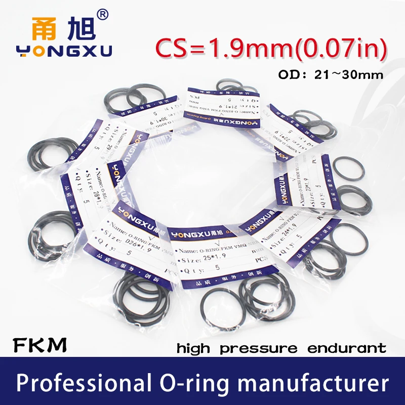 

10PCS/lot Black FKM Fluorine Rubber O-rings Seals CS1.9mm OD21/22/23/24/25/26/27/28/29/30*1.9mm Rings Seal Gasket Sealing Washer