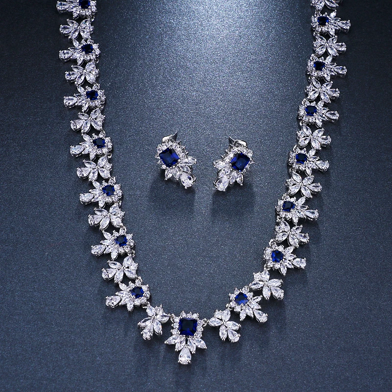 Emmaya New Hot Sale Women AAA Zircon Little Square Clear CZ Bridal Set for Luxury Wedding Choker Necklace Jewelry Sets